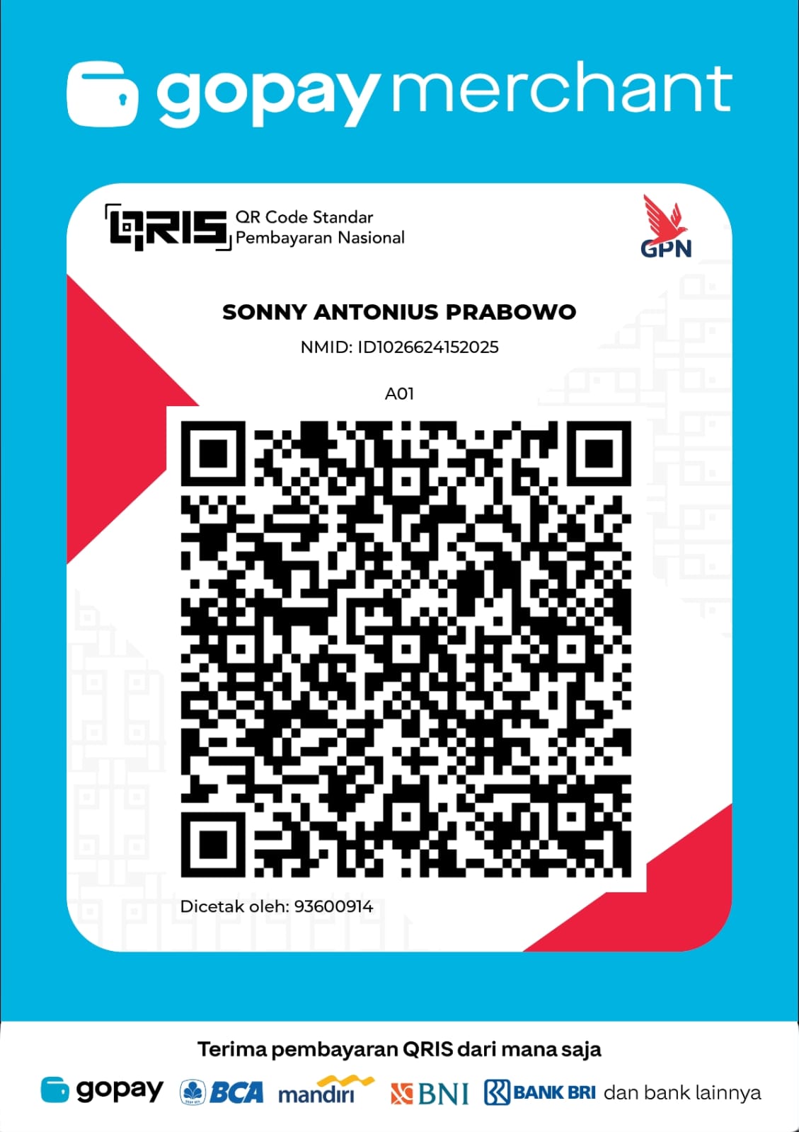 QRIS GoPay Merchant Sonny Antonius Prabowo